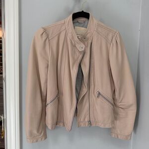 Rebecca Taylor Garment Washed Leather Moto Jacket Nude Blush Pink
